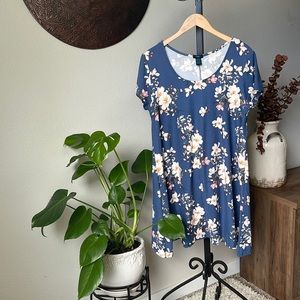 (SALE)Plus Size Blue Floral Dress